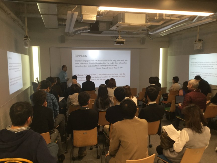 Daniel Hooper, Michael Burke, Jo Mynard and Phillip Taw talking about a Community of Practice in an English Lounge